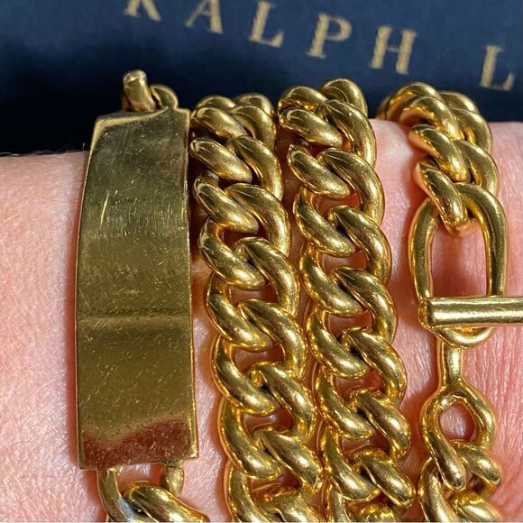 Ralph Lauren Collection * Brass Curb Link ID Tag Triple Wrap Necklace/Bracelet - Picture 13 of 16